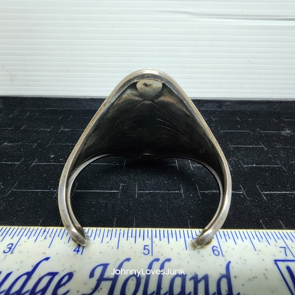 Modern Native American Sterling Silver/Jasper Picture Stone Cuff Bracelet Signed - Picture 6 of 7